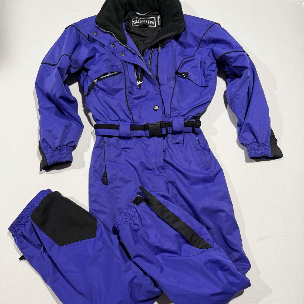 VTG Obermeyer Ski Snow Suit Womens 6 One Piece Purple Belted 80s Jumpsuit
